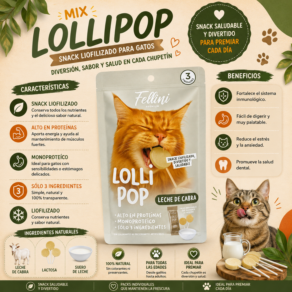 Fellini Snack Lollipop Leche De Cabra 3 Unidades