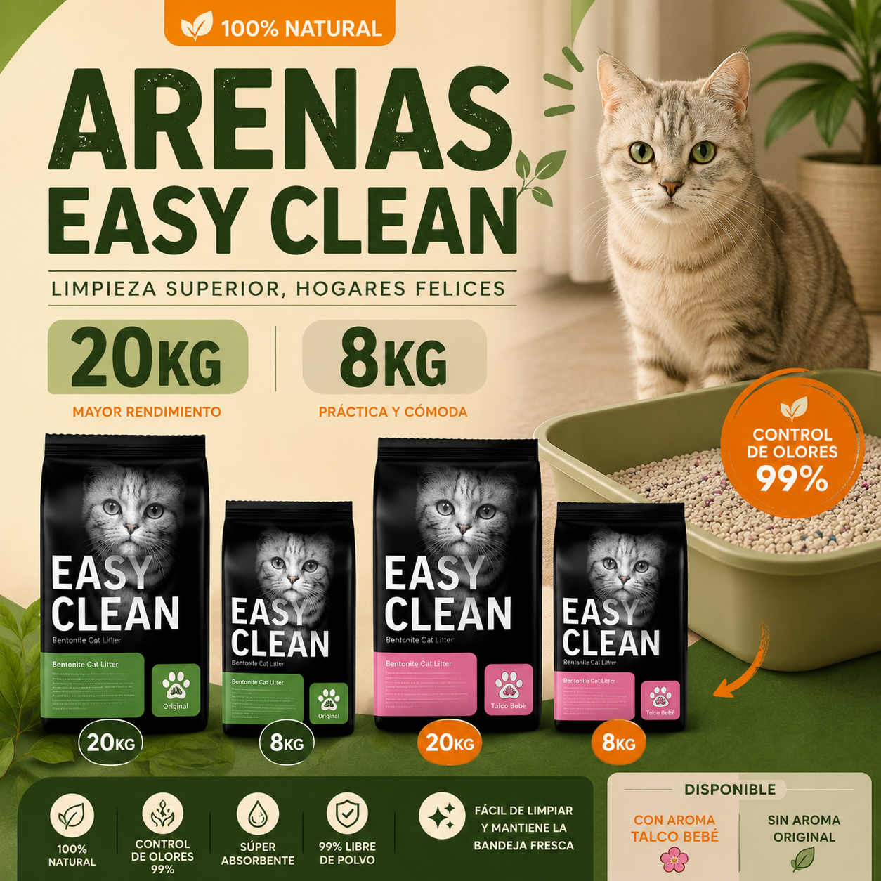 Arena Easy Clean Talco Bebe 20 kg