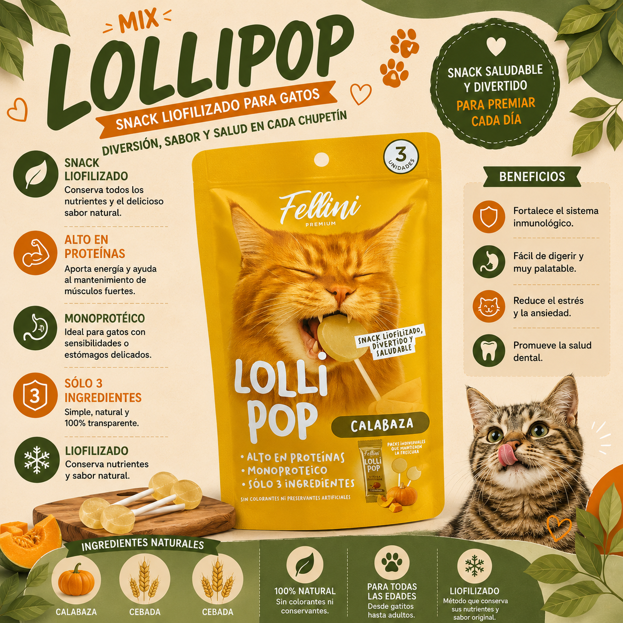 Fellini Snack Lollipop Calabaza 3 Unidades