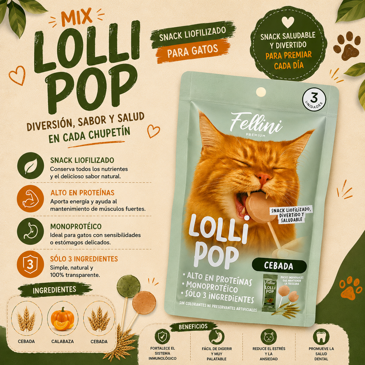 Fellini Snack Lollipop Cebada 3 Unidades