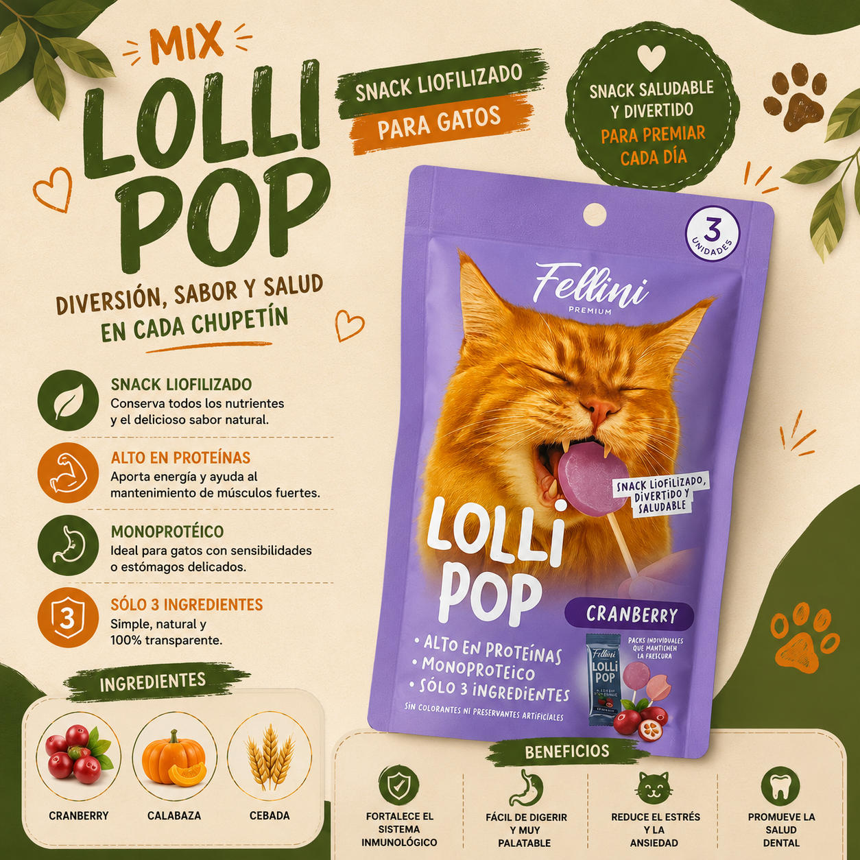 Fellini Snack Lollipop Cranberry 3 Unidades